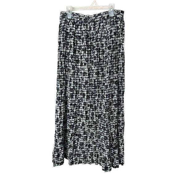 Vintage Coldwater Creek Black Cream Houndstooth Floral Print Maxi Skirt M - Picture 1 of 8